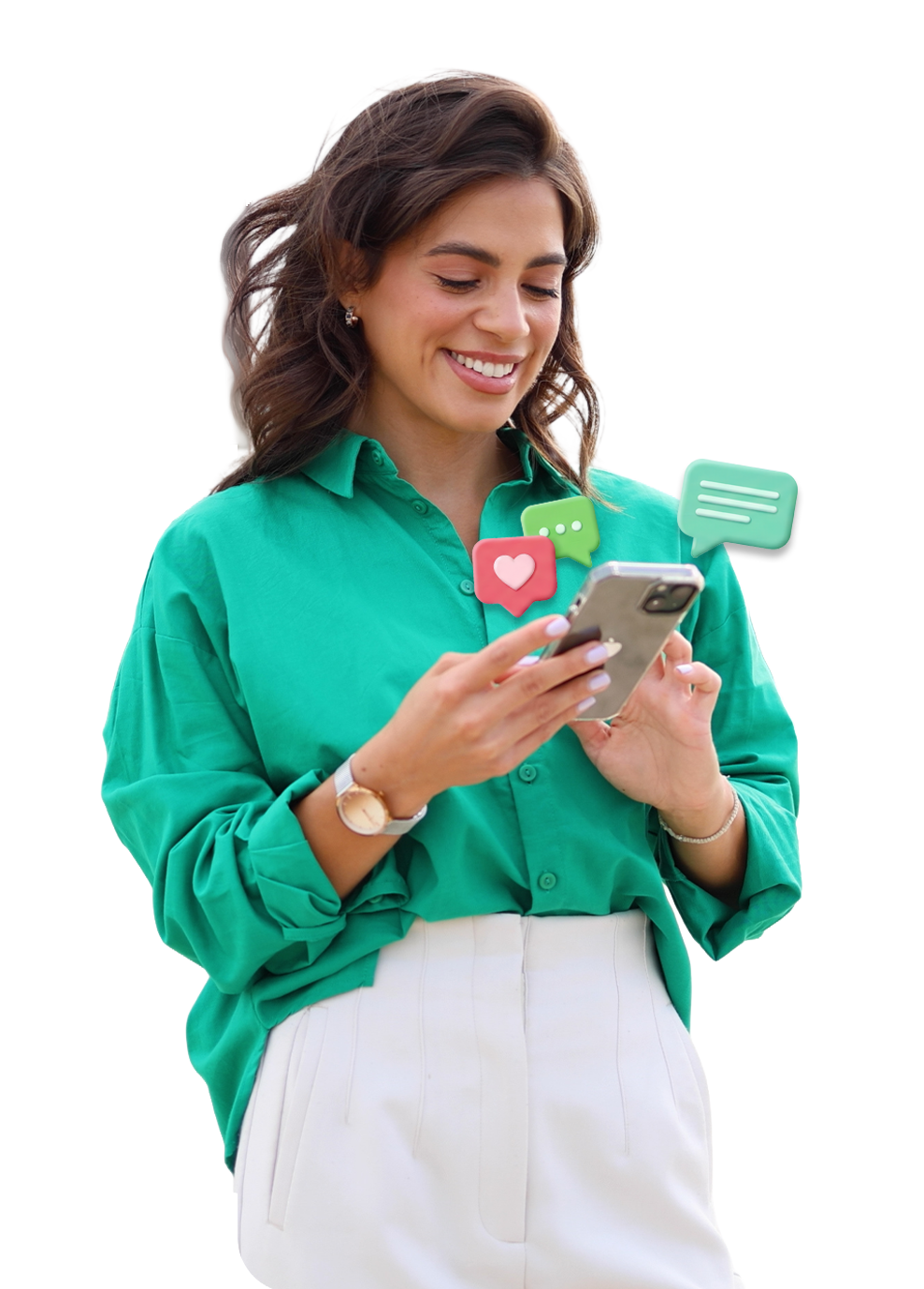 Nutricionista sorrindo usando o celular